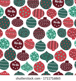 Vector seamless pattern of Christmas balls and toys in the style of hand drawn