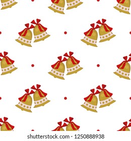Vector seamless pattern of Christmas bells on white background. Perfect for wrapping paper or fabric.