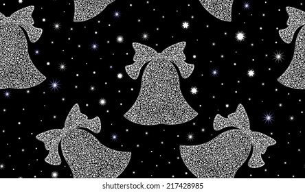 Vector seamless pattern with Christmas bells and snowflakes