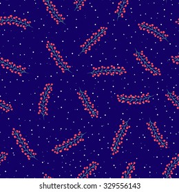 Vector seamless pattern of Christmas berries with snow. Winter cute background