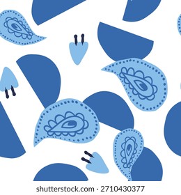 Vector sin patrón con Navidades Elementos azules sobre un fondo blanco aislado. Estampado animalista y botánico en un estilo plano moderno con caballos.