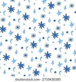 Vector sin patrón con Navidades Elementos azules sobre un fondo blanco aislado. Estampado animalista y botánico en un estilo plano moderno con caballos.