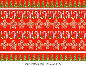vector seamless pattern with christmas candies on red background 