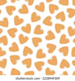  Vector seamless pattern with christmas cookie hearts. Repeatable holiday cute background. New Year festive endless print