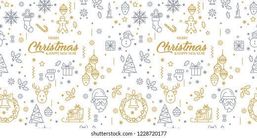 Vector seamless pattern with Christmas elements. Christmas and New year decoration. Winter background. Pattern for fabric, textile, wrapping paper and other decoration. Vector illustration.