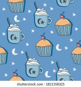 Vector seamless pattern with Christmas elements for background. New Year's, cozy, cute elements.