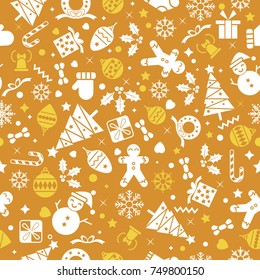 Vector seamless pattern with Christmas elements. Christmas and New year decoration. Winter background. Pattern for fabric, textile, wrapping paper and other decoration.