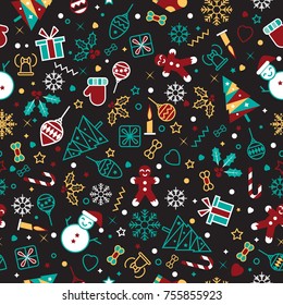 Vector seamless pattern with Christmas elements. Christmas and New year decoration. Winter background. Pattern for fabric, textile, wrapping paper and other decoration.

