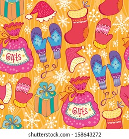 Vector seamless pattern with Christmas funny things.