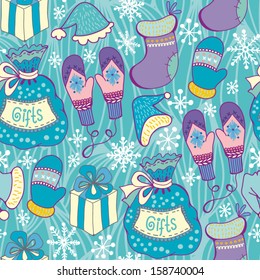 Vector seamless pattern with Christmas funny things.