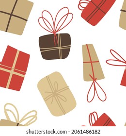 Vector seamless pattern with Christmas gifts.