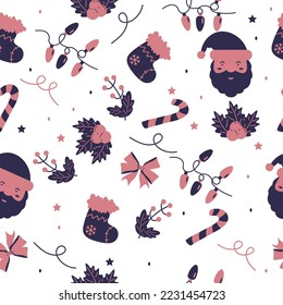 Vector seamless pattern Christmas and happy new year icon