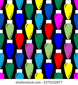 Vector seamless pattern with Christmas lights, light garlands