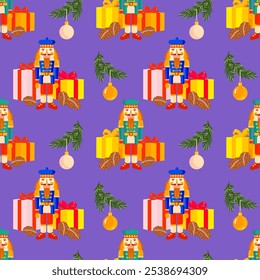 Vector - seamless pattern with christmas motives in multicolor.