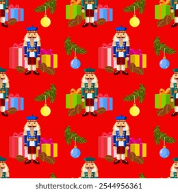 Vektor - nahtloses Muster mit Weihnachtsmotiven in mehrfarbig.
