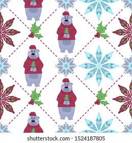 Vector seamless pattern. Christmas and New Year elements. Snowflakes. Ideal for greeting cards, wallpaper, gift paper, web, textile, background.