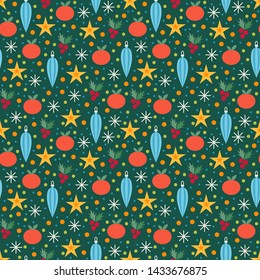 Vector seamless pattern with christmas ornament. Festive background for printing on paper, wallpaper, covers, textiles, fabrics, for decoration, decoupage, scrapbooking and other