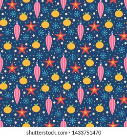 Vector seamless pattern with christmas ornament. Festive background for printing on paper, wallpaper, covers, textiles, fabrics, for decoration, decoupage, scrapbooking and other