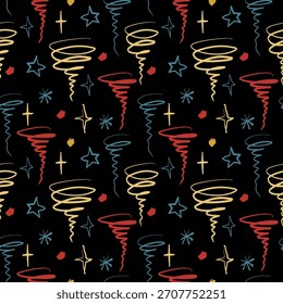Vector sin patrón de adornos de Navidades, confeti y guirnaldas . Diseño de vacaciones de invierno, decoración de Navidad, perfecto para tarjetas de felicitación, envoltura y estampados.