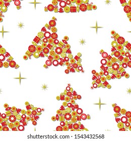 Vector seamless pattern with Christmas patterns on white background. Merry Christmas! Happy New Year!