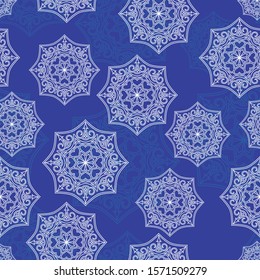 Vector seamless pattern with Christmas patterns on blue background. Merry Christmas! Happy New Year!