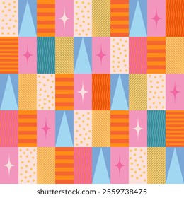 Vector seamless pattern for Christmas in retro graphic patchwork style. Vector seamless abstract pattern for Christmas and winter holidays.