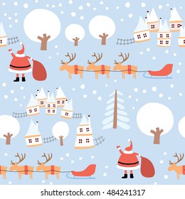 Vector seamless pattern. Christmas, Santa Claus and reindeer