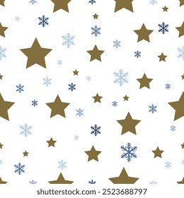 Vetor padrão sem emenda de Estrelas de Natal e Flocos de neve Textura. Decorações ornamentais de Natal Padrão sem costura. pode ser usado para impressões, fundo de fundo com paisagem de queda de neve.