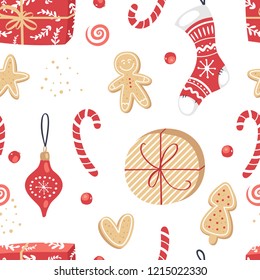 Vector seamless pattern with christmas stuff