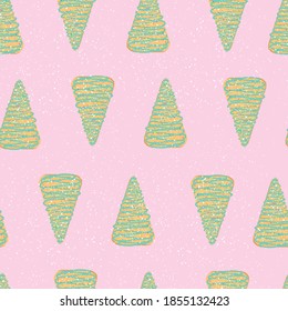 Vector seamless pattern Christmas sweet cookies in the form of Christmas trees with sprinkles
