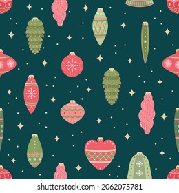 Vector seamless pattern with Christmas toys. New Year's background.