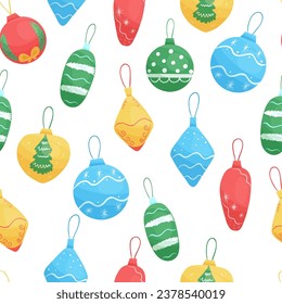 Vector seamless pattern with Christmas toys in cartoon style