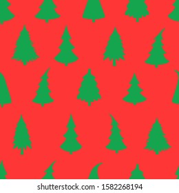 Vector seamless pattern with Christmas tree on red background. Can be used for wallpaper, pattern fills, web page, surface textures, textile print, wrapping paper