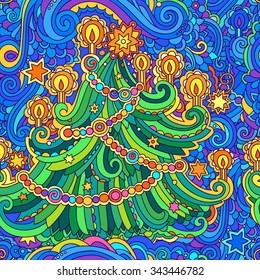 Vector seamless pattern with Christmas tree. Endless Christmas background.