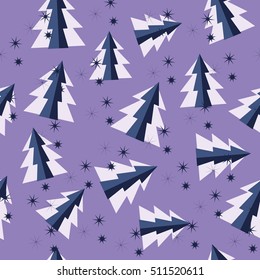 vector seamless pattern of christmas tree with snow stars and snowflakes
