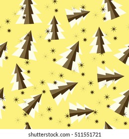 vector seamless pattern of christmas tree with snow stars and snowflakes