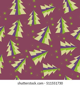 vector seamless pattern of christmas tree with snow stars and snowflakes
