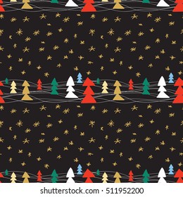 Vector seamless pattern with christmas tree  and snow. Colorful holiday background. Christmas design