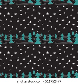 Vector seamless pattern with christmas tree  and snow. Colorful holiday background. Christmas design