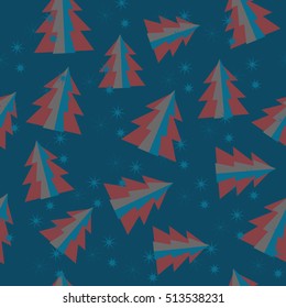 vector seamless pattern of christmas tree with snow flakes