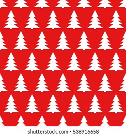 Vector seamless pattern with christmas tree isolated on red background.