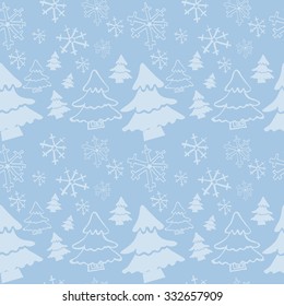 vector seamless pattern of Christmas trees and snowflakes