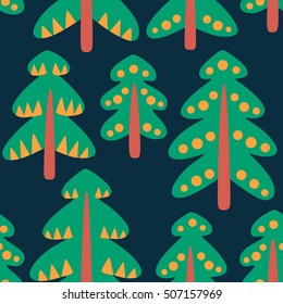 Vector seamless pattern with Christmas trees. Illustration with fir-tree wood.