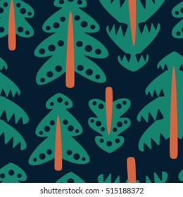Vector seamless pattern with Christmas trees. Illustration with fir-tree forest.