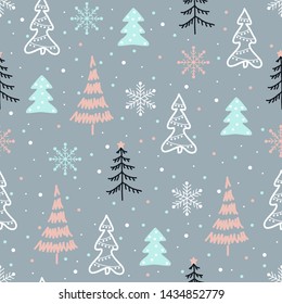 Vector seamless pattern of christmas tree.Winter xmas vector illustration
