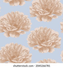 Vector seamless pattern of chrysanthemum flowers. Pink flower on a blue background. Design for packaging, invitations, weddings, stickers, posters, fabrics, prints, wallpapers.