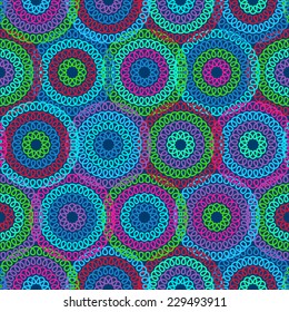 Vector seamless pattern with circle of doodle. Mesh geometric ornament. Blue decorative illustration for print, web