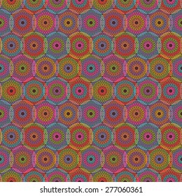 Vector seamless pattern with circle of doodle. Mesh geometric ornament. Dark decorative illustration for print, web