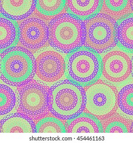 Vector seamless pattern with circle of doodle. Mesh geometric ornament. Dark blue decorative illustration for print, web