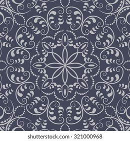 Vector seamless pattern with circle ornaments. Element for design style. Ornamental blue tracery.  Endless texture. Bright pattern fill.